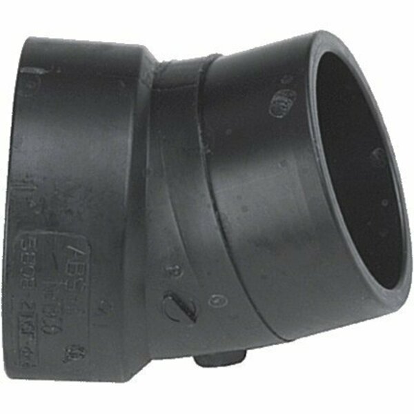 Genova Products Thrifco Plumbing 6792562 1/16 Bend Street Pipe Elbow, 2 in, Spigot x Hub, 22.5 deg Angle, ABS, Black 85820